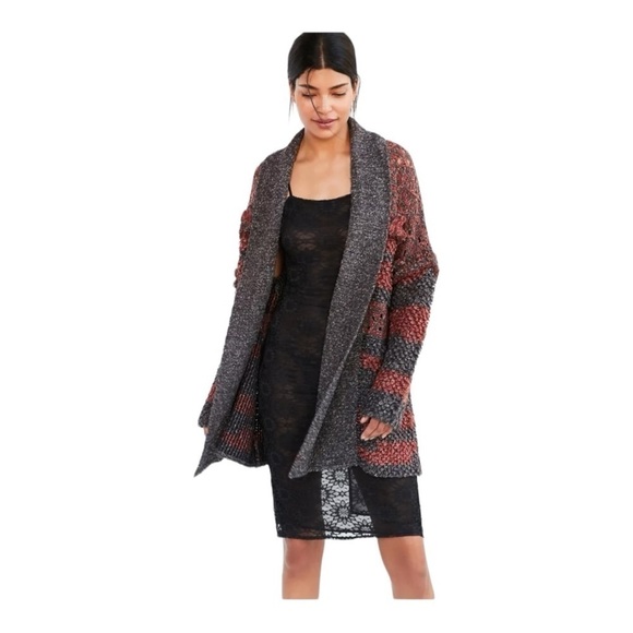ecoté Urban Outfitters Fringe Open Cardigan Longline Womens XS /S Rust Gray Knit - Picture 1 of 10